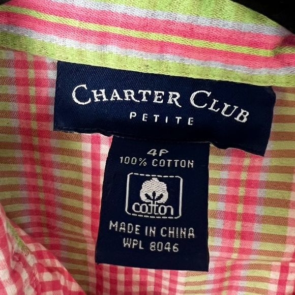 Vintage Y2K Charter Club 100% Cotton Sleeveless Plaid Button Down - Picture 4 of 6